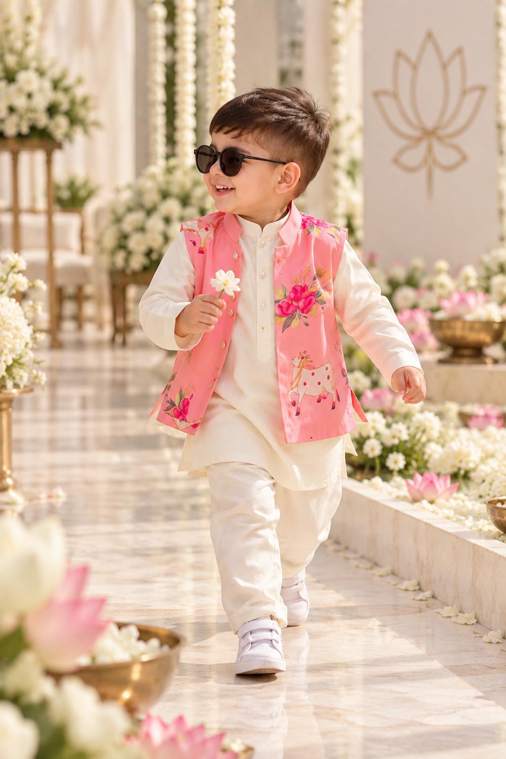 Blush Floral Nehru Jacket & Kurta Set