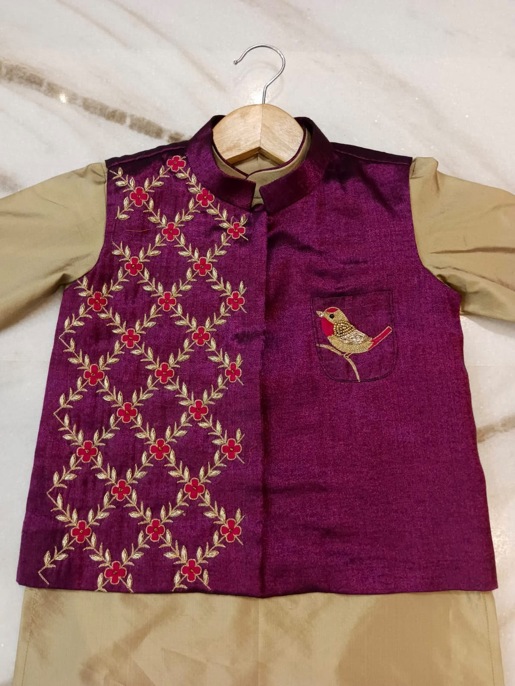 Plum Royal – Embroidered Nehru Jacket Kurta Set