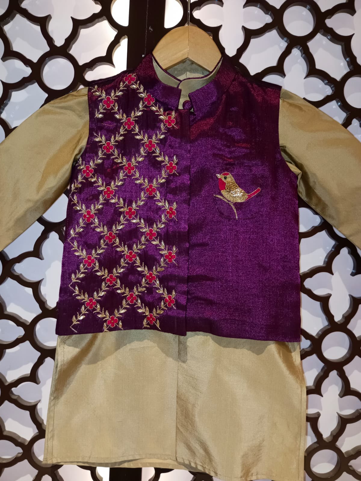 Plum Royal – Embroidered Nehru Jacket Kurta Set