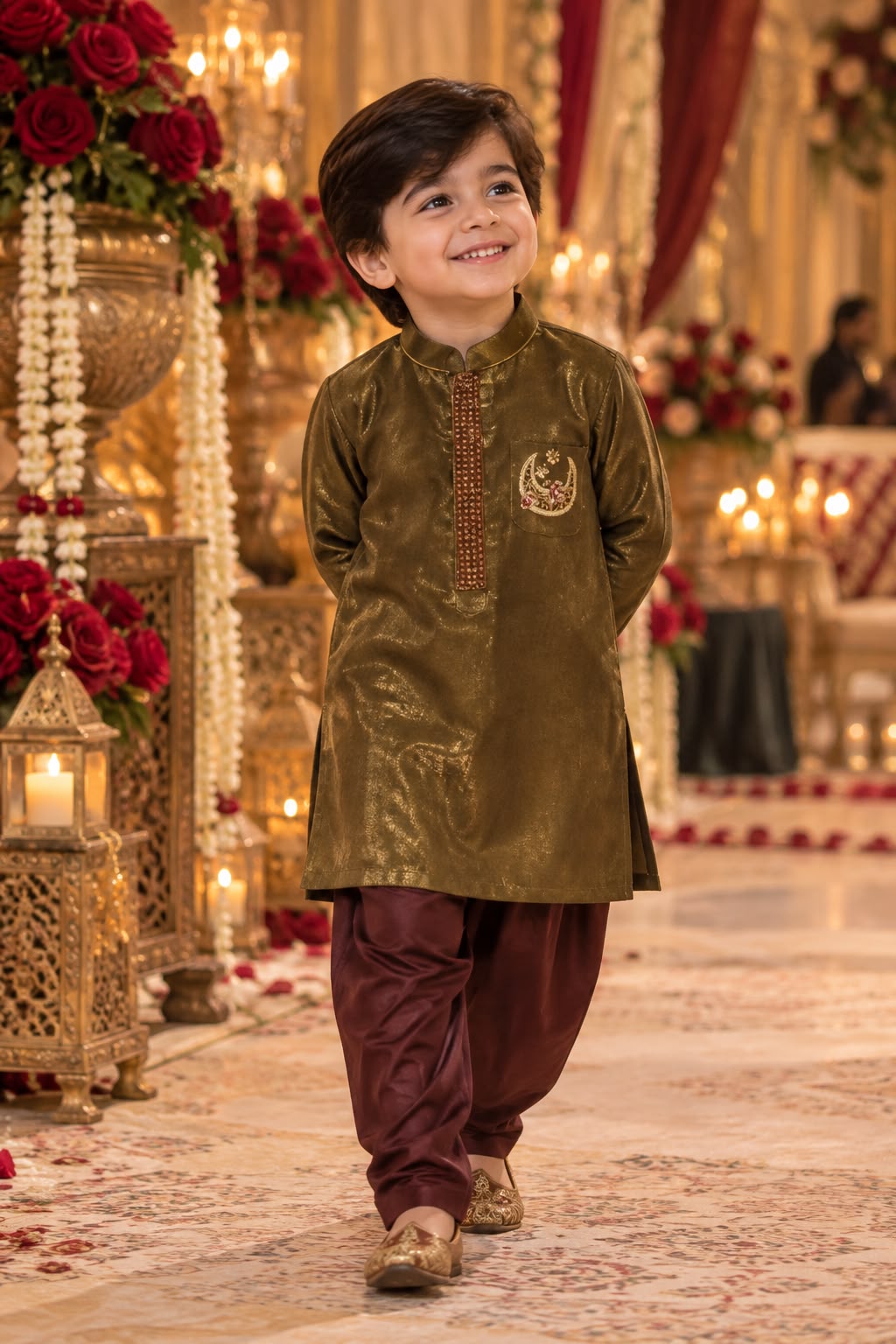 Zari Jaal Olive Kurta Set
